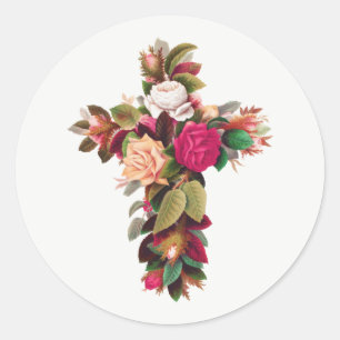 Sticker Rond Joli Vintage Elegant Floral Cross
