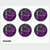 Sticker Rond Joli violet magenta monogramme ornements (Feuille)