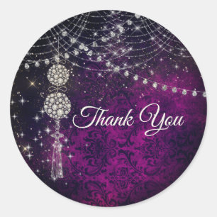 Sticker Rond Joli violet magenta monogramme ornements