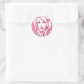 Sticker Rond Joli visage de fille - rose (Sac)