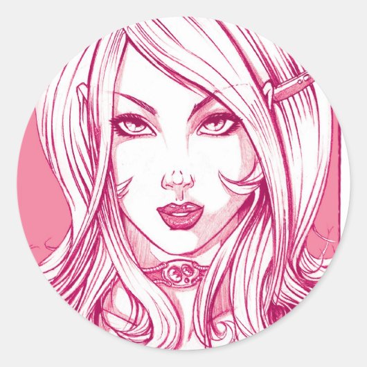 Sticker Rond Joli visage de fille - rose (Devant)