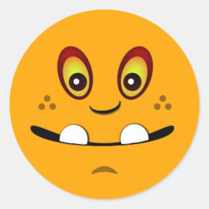 Sticker Rond Joli visage de monstre orange avec une petite bite