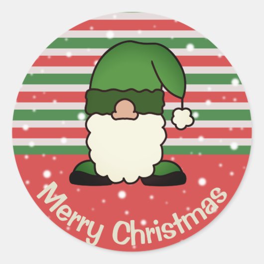 Sticker Rond Joli X-Mas Vert Gnome Cartoon Joyeux Noël (Devant)