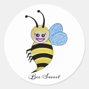 Sticker Rond Jolie Abeille Aquarelle Avec Un Bon Sourire