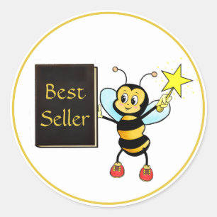 Sticker Rond Jolie abeille et livre de grand succès Classique r
