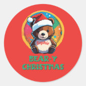 Sticker Rond Jolie adorable Kawaii Chibi Ours de Noël (Devant)