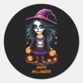 Sticker Rond Jolie Adorable Kawaii Halloween sorcière (Devant)