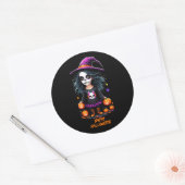 Sticker Rond Jolie Adorable Kawaii Halloween sorcière (Enveloppe)