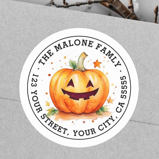 Sticker Rond Jolie adresse de retour Jack-o-lantern Halloween