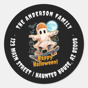Sticker Rond Jolie adresse d'Halloween de fantôme noir