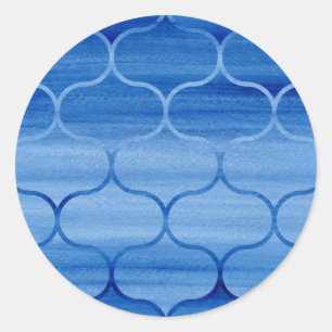 Sticker Rond Jolie aquarelle bleu Design ogee