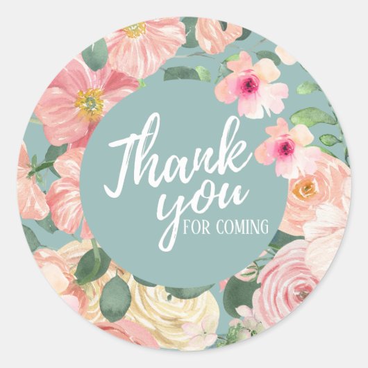 Sticker Rond Jolie aquarelle boho floral chic Merci (Devant)