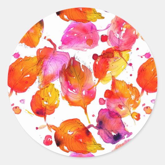 Sticker Rond Jolie aquarelle feuilles d'automne motif (Devant)