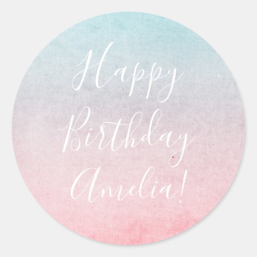 Sticker Rond Jolie aquarelle Joyeux Anniversaire Nom Aqua (Devant)