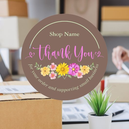 Sticker Rond Jolie Aquarelle moderne Script Merci Floral