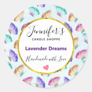 Sticker Rond Jolie aquarelle Papillon Motif savon / Bougie