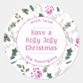 Sticker Rond Jolie Aquarelle Verdure Noël Holly (Devant)