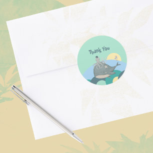 Sticker Rond Jolie Baby Shower Nautique Baleine Calamar Vert