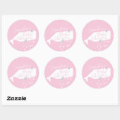 Sticker Rond Jolie baleine blanche fille Baby shower rose (Feuille)