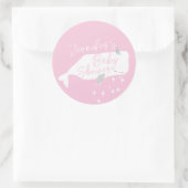 Sticker Rond Jolie baleine blanche fille Baby shower rose (Sac)