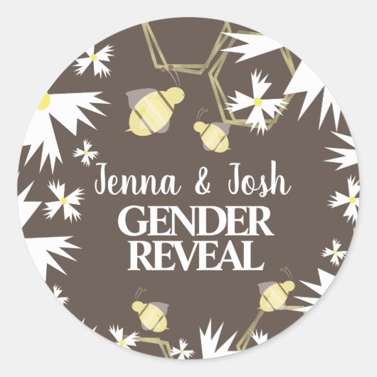 Sticker Rond Jolie Bee Floral Botanique Jaune Blanc Faisée (Devant)