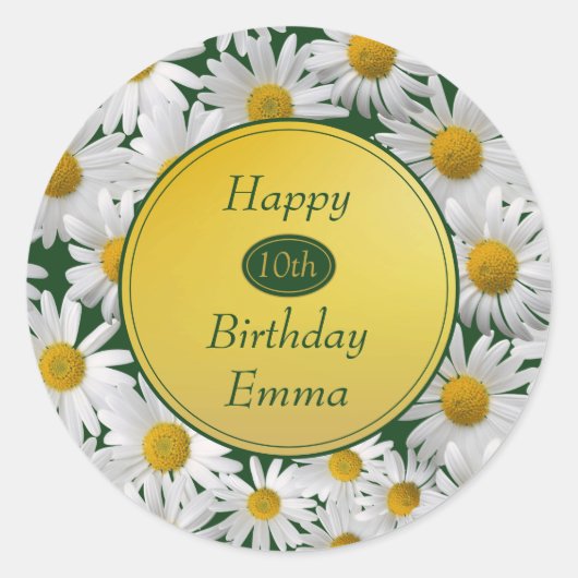 Sticker Rond Jolie Bright Daisy N'Importe Quel Âge Anniversaire (Devant)
