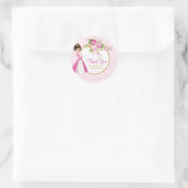 Sticker Rond Jolie Brunette Princesse Merci d'anniversaire (Sac)