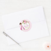 Sticker Rond Jolie Brunette Princesse Merci d'anniversaire (Enveloppe)
