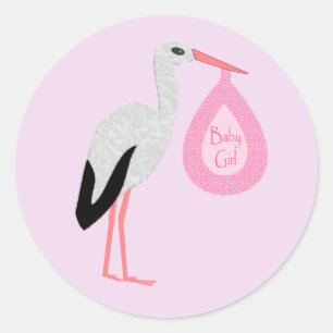 Sticker Rond Jolie chatte rose bébé fille Stork