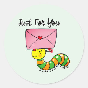 Sticker Rond Jolie Chenille avec Lettre d'Amour Rien que Pour V