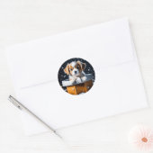 Sticker Rond Jolie chiot en boîte cadeau Noël de Noël (Enveloppe)