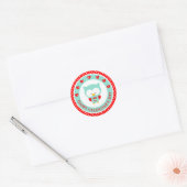 Sticker Rond Jolie chouette bleue et Saint-Valentin coeurs (Enveloppe)