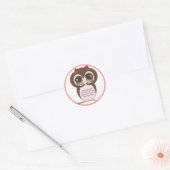 Sticker Rond Jolie Chouette Rose Fille Lil (Enveloppe)