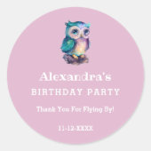 Sticker Rond Jolie chouette rose Merci d'anniversaire (Devant)