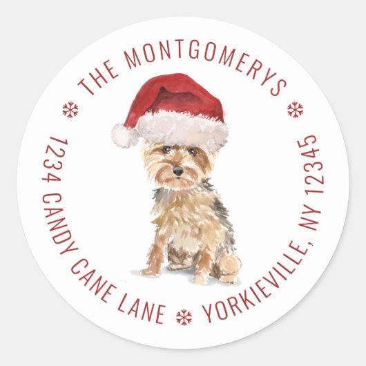 Sticker Rond Jolie Christmas Yorkshire Terrier Adresse de retou (Devant)