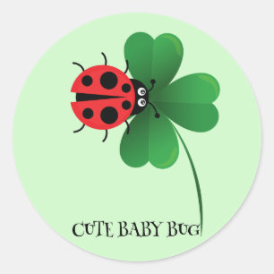 Sticker Rond Jolie coccinelle rouge sur Lucky leaf Enfants