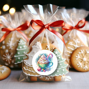 Sticker Rond Jolie Coupe de Noël d'aquarelle de cacao chaud