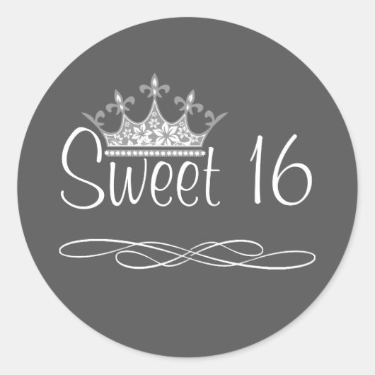 Sticker Rond Jolie couronne gris foncé doux 16 Anniversaire Sti (Devant)