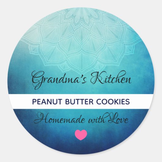 Sticker Rond Jolie cuisine Abstraite Mandala Bleue (Devant)