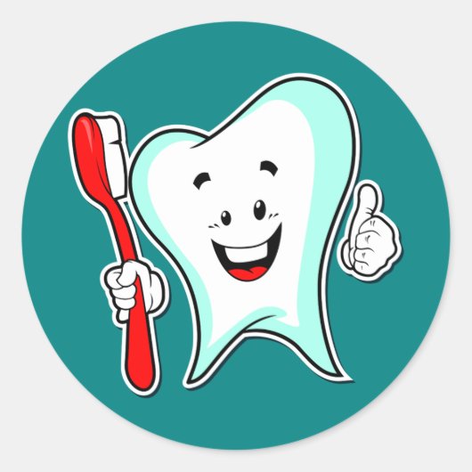 Sticker Rond Jolie dent Dent Cartoon avec brosse à dents (Devant)