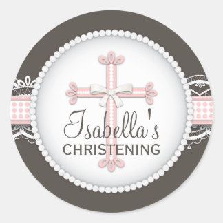 Sticker Rond Jolie dentelle Croix de célébration religieuse en