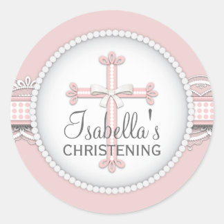 Sticker Rond Jolie dentelle Croix de célébration religieuse en