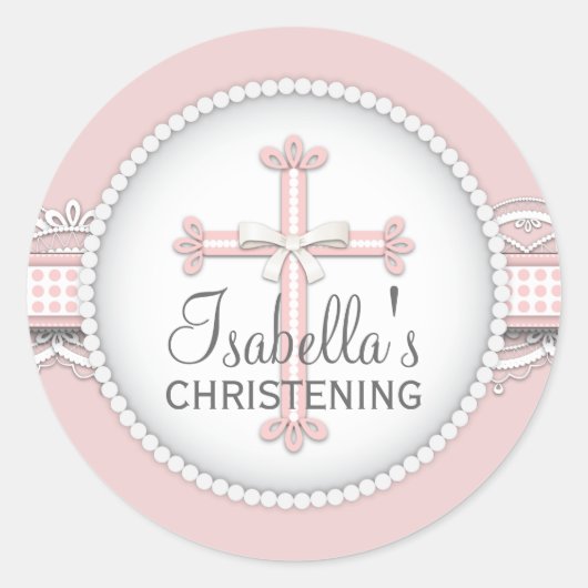 Sticker Rond Jolie dentelle Croix de célébration religieuse en  (Devant)