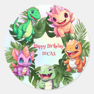Sticker Rond Jolie dinosaure jungle École enfant fête d'anniver