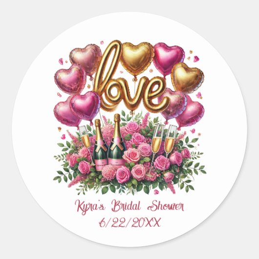 Sticker Rond Jolie douche de mariée ajouter nom date (Devant)