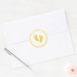 Sticker Rond Jolie enveloppe d'empreinte bébé jaune joint
