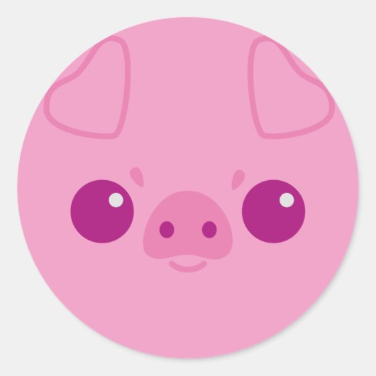 Sticker Rond Jolie face de porc rose (Devant)