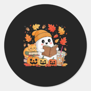 Sticker Rond Jolie Fantôme Lecture Livre Amateurs Automne Autom