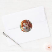 Sticker Rond Jolie fée aux cheveux roux avec dragon (Enveloppe)