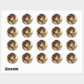 Sticker Rond Jolie fée d'anime et dragon Chibi (Feuille)